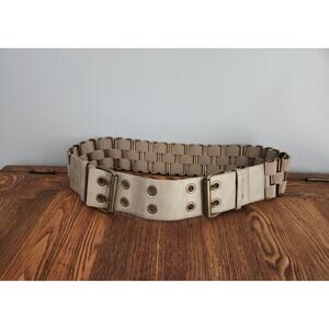 SUZI ROHER Belt Medium Stretch Designer Wide Taupe Gold Buckle W/Bag 34in